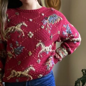 Vintage Red Horse Equestrian Sweater Size Large